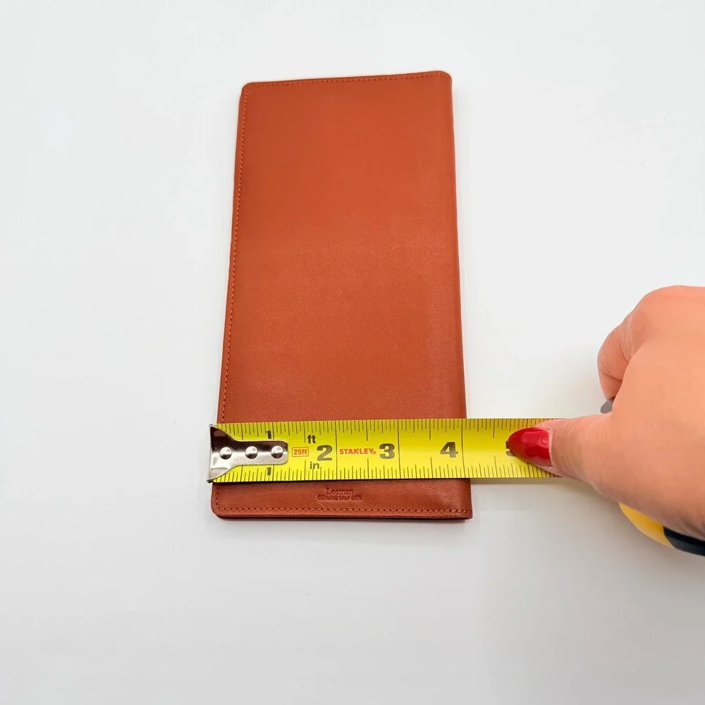 Leeman Long‎ Bifold Wallet Mens Cognac Brown Genuine Calf Skin Leather Slim READ